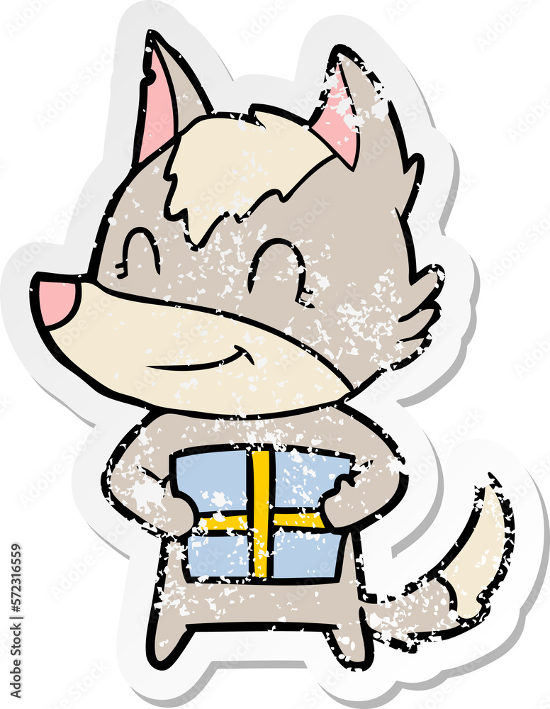 distressed sticker of a friendly cartoon wolf distressed sticker of a friendly cartoon wolf