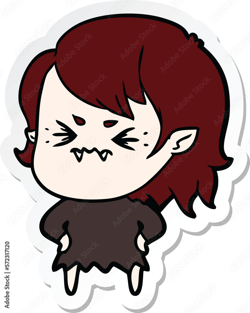 sticker of a annoyed cartoon vampire girl sticker of a annoyed cartoon vampire girl