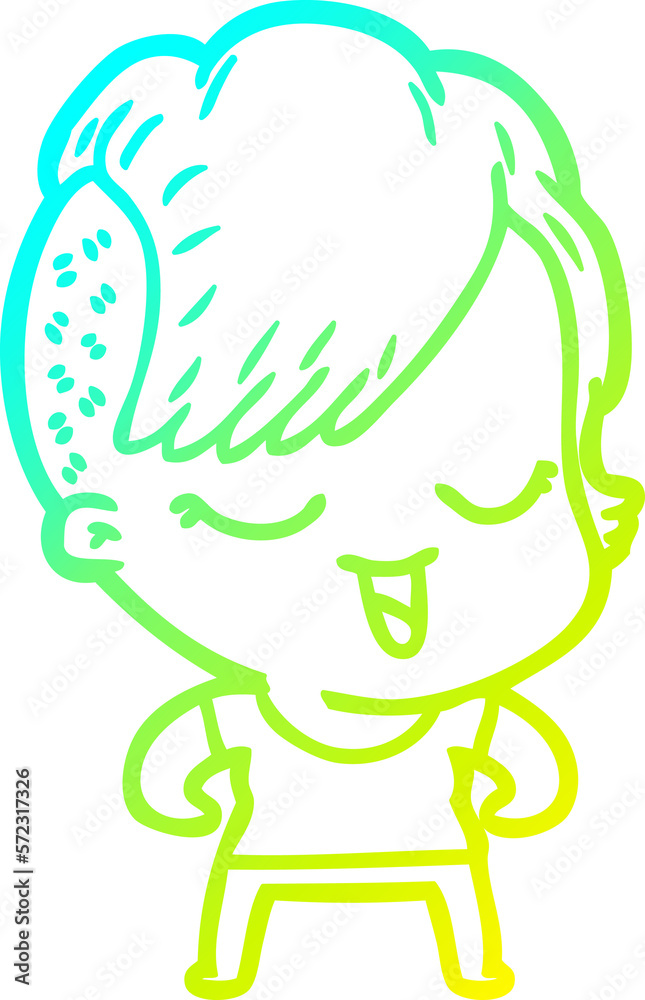 cold gradient line drawing happy cartoon girl cold gradient line drawing happy cartoon girl