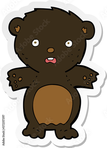 sticker of a frightened black bear cartoon