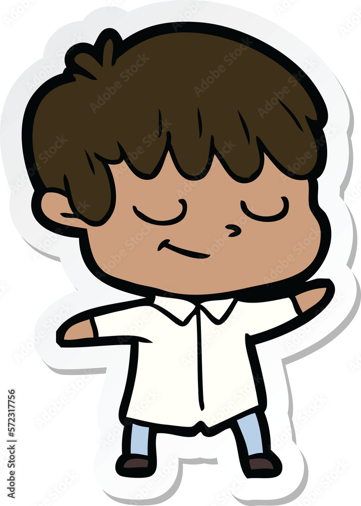 sticker of a cartoon happy boy