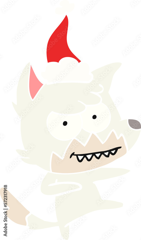 flat color illustration of a grinning fox wearing santa hat flat color illustration of a grinning fox wearing santa hat