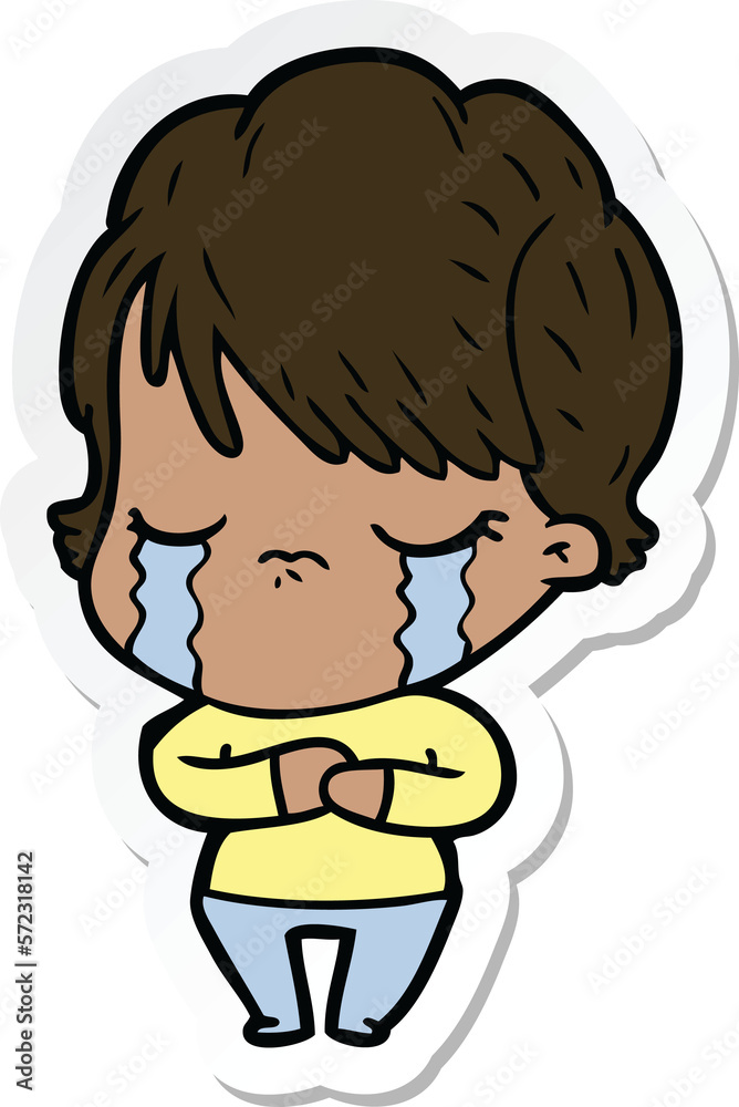 sticker of a cartoon woman crying