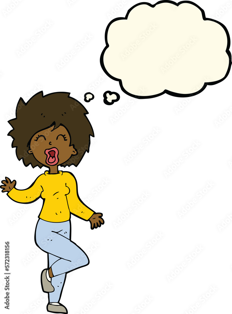 cartoon woman dancing with thought bubble cartoon woman dancing with thought bubble