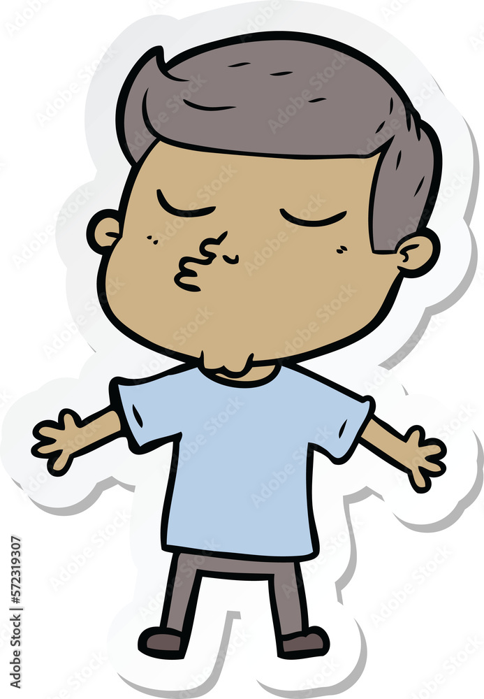 sticker of a cartoon model guy pouting sticker of a cartoon model guy pouting