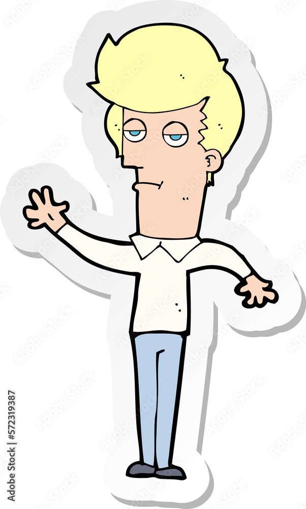 sticker of a cartoon bored man waving sticker of a cartoon bored man waving