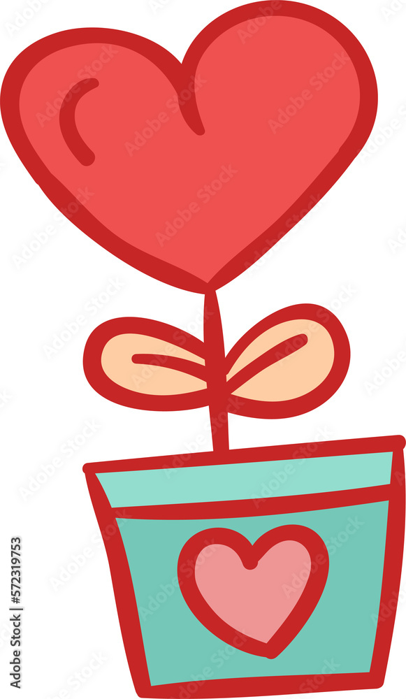 Heart flower pot hand draw filled outline style Heart flower pot hand draw filled outline style