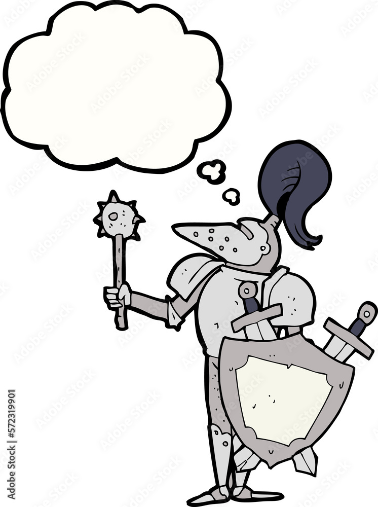 thought bubble cartoon medieval knight with shield