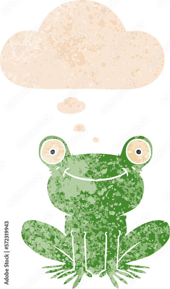 cartoon frog and thought bubble in retro textured style cartoon frog and thought bubble in retro textured style