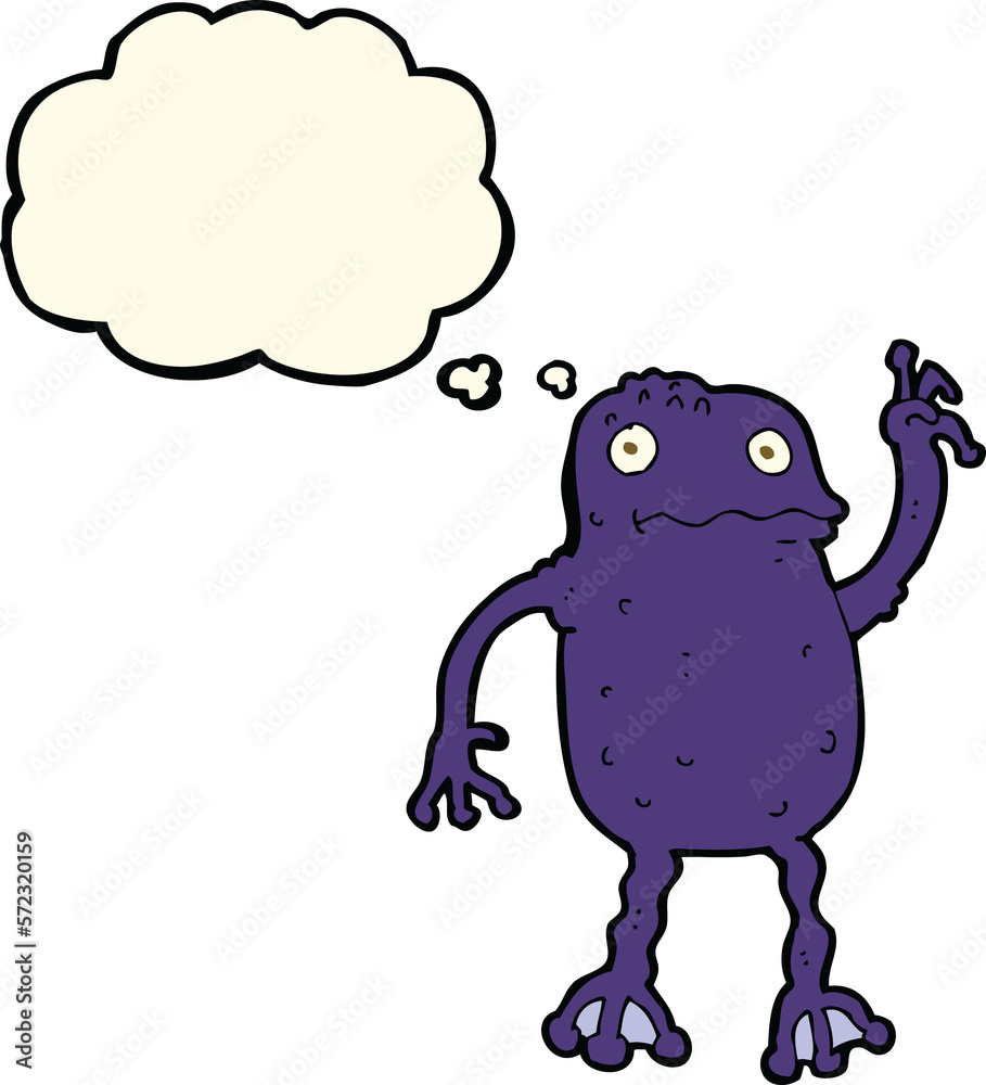 Naklejka premium cartoon poisonous frog with thought bubble