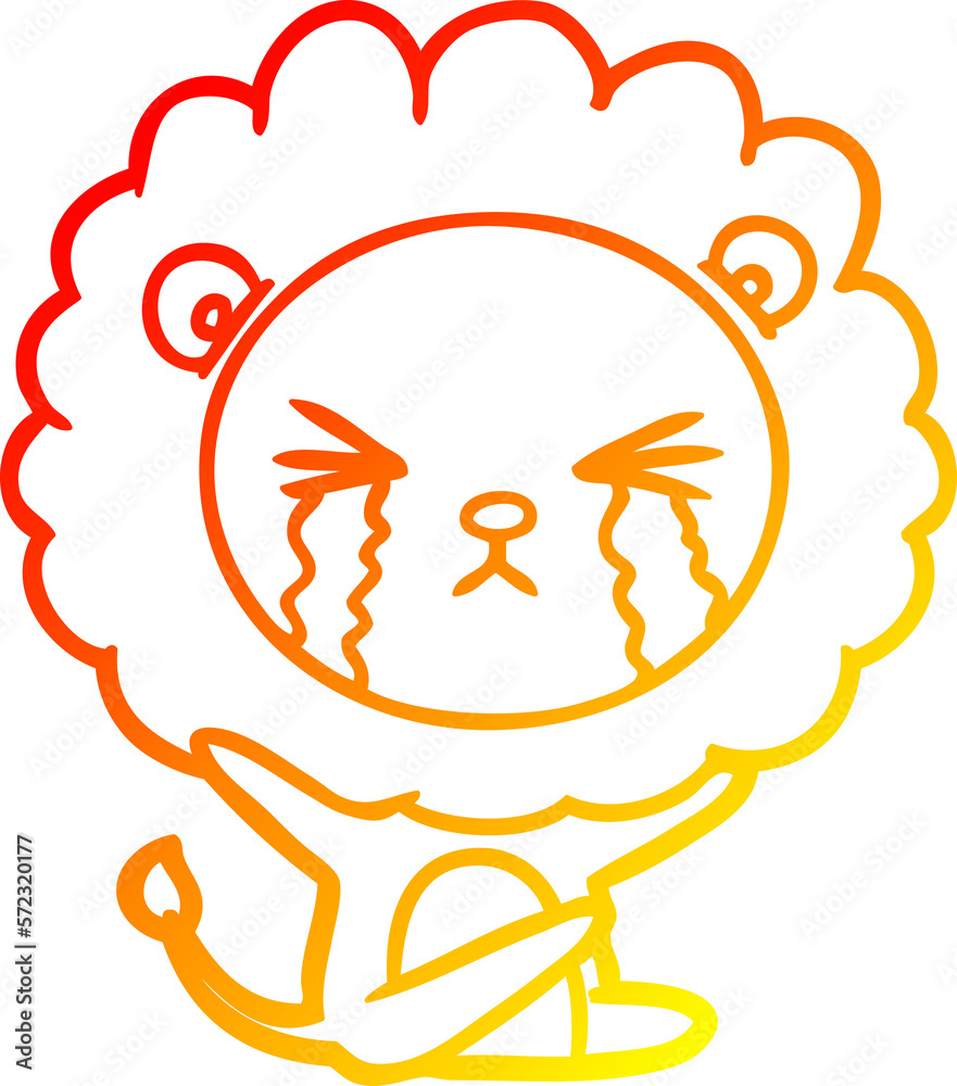 Obraz premium warm gradient line drawing cartoon crying lion