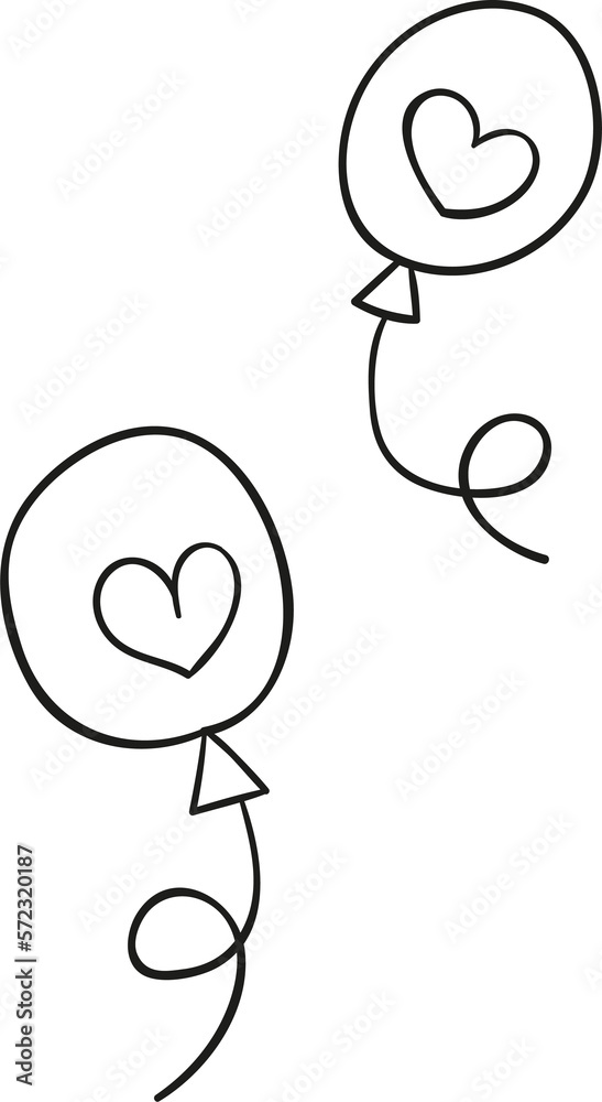 Love heart balloon hand draw outline style Love heart balloon hand draw outline style