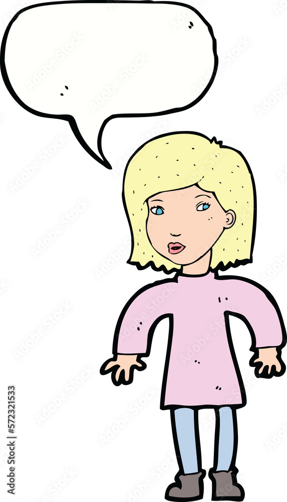 cartoon cautious woman with speech bubble cartoon cautious woman with speech bubble