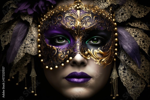 Beautiful Woman in Mardi Gras Mask and Makeup © Rarity Asset Club