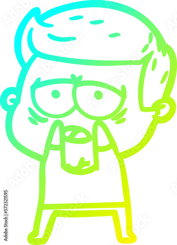 cold gradient line drawing cartoon tired man