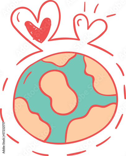 World heart hand drawn filled outline style