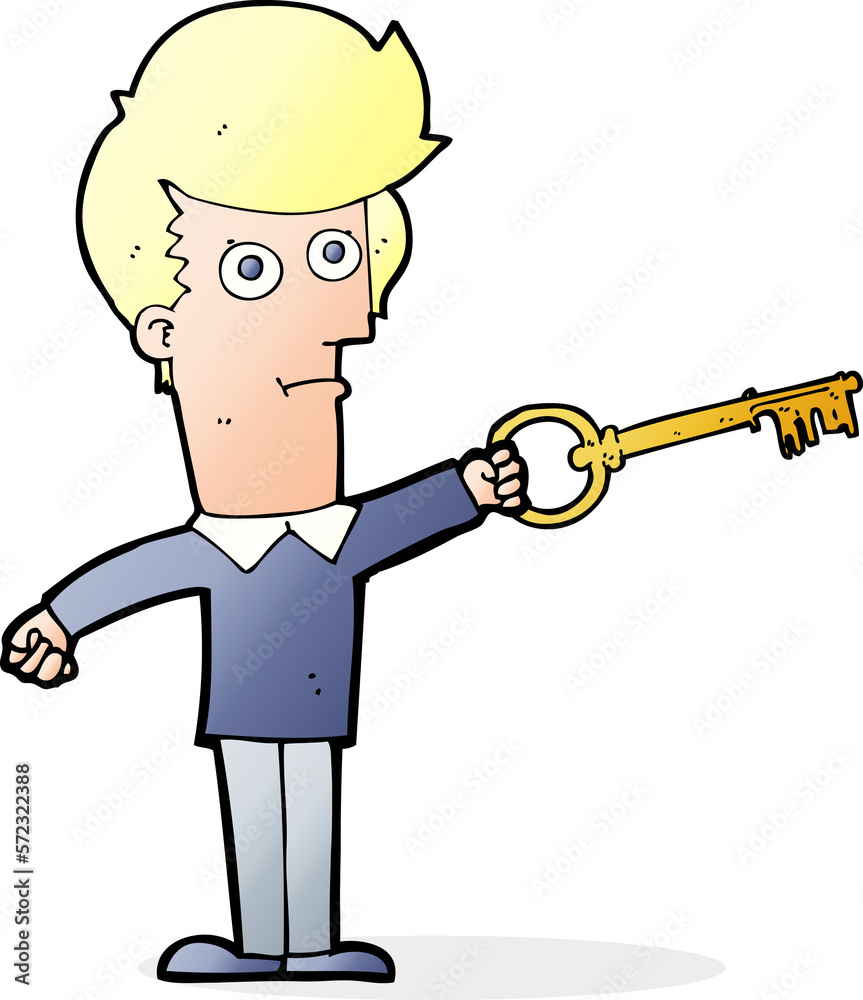 cartoon man with key