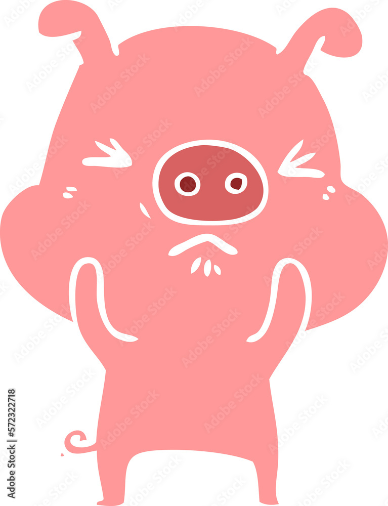 flat color style cartoon angry pig