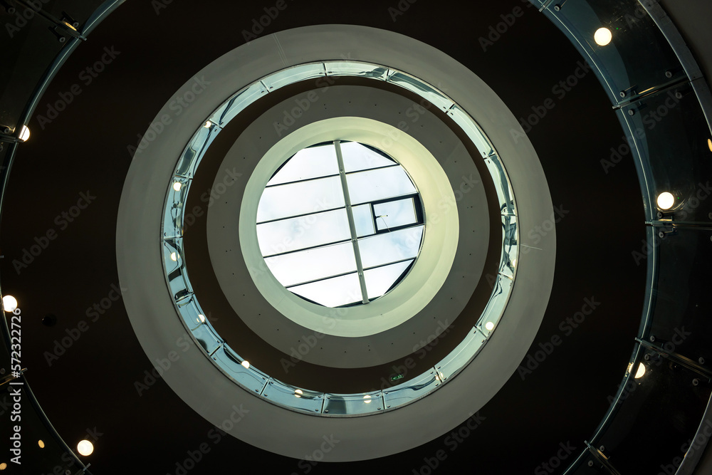 Fototapeta premium Abstract architecture circular glass ceiling roof indoor