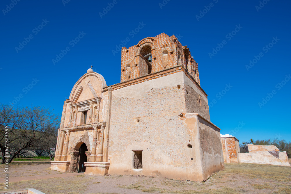 Mission San Jose de Tumacacori ruin with Spanish Colonial style was built in 1691 in Tumacacori National Historical Park in Santa Cruz County, Arizona AZ, USA. 