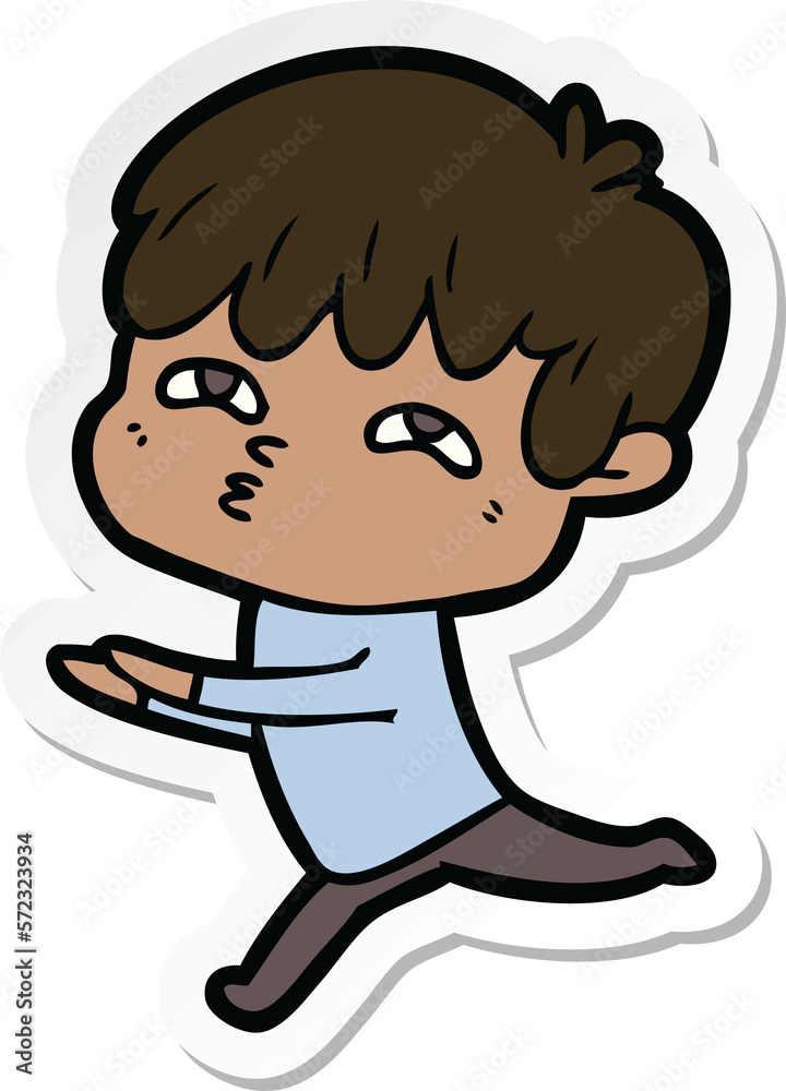 sticker of a cartoon curious man sticker of a cartoon curious man