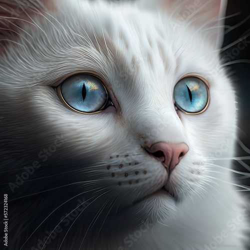 Detail of a white cat portrait.