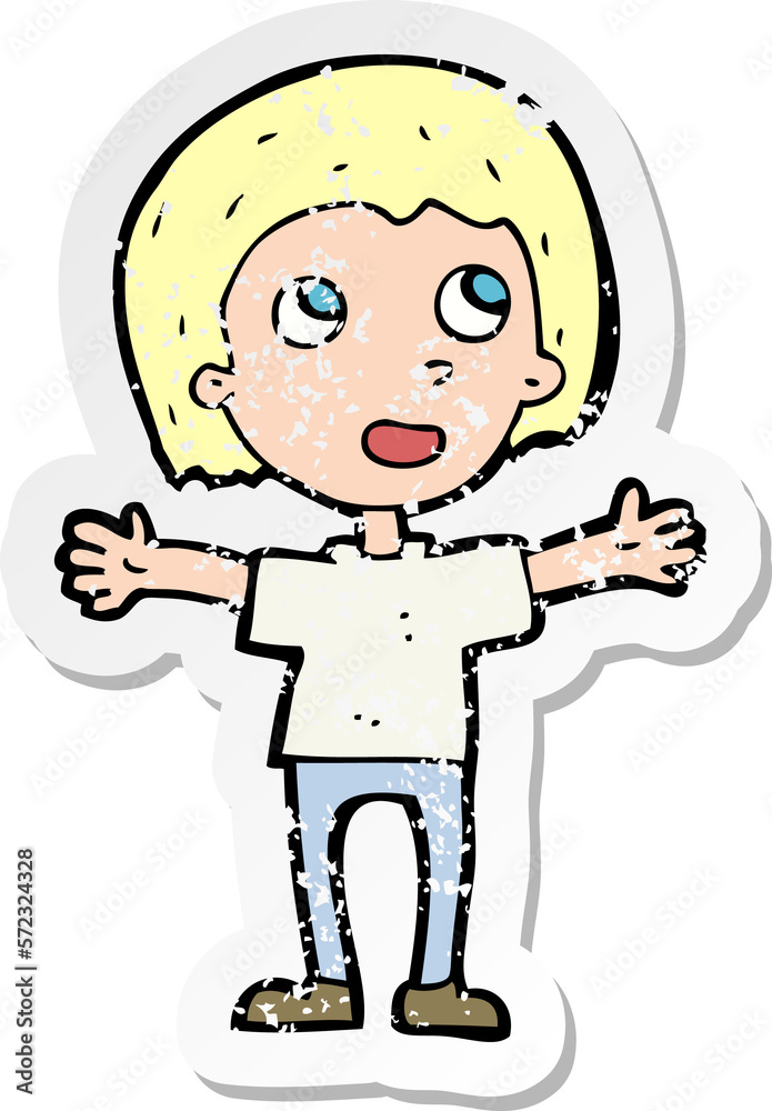 retro distressed sticker of a cartoon happy person retro distressed sticker of a cartoon happy person