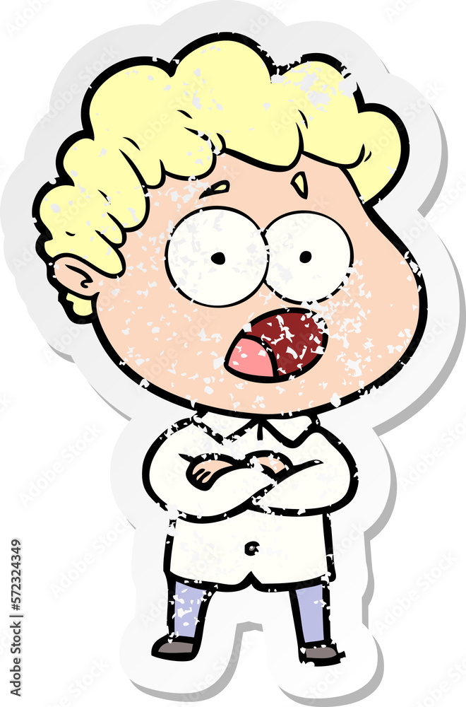 distressed sticker of a cartoon man gasping in surprise distressed sticker of a cartoon man gasping in surprise
