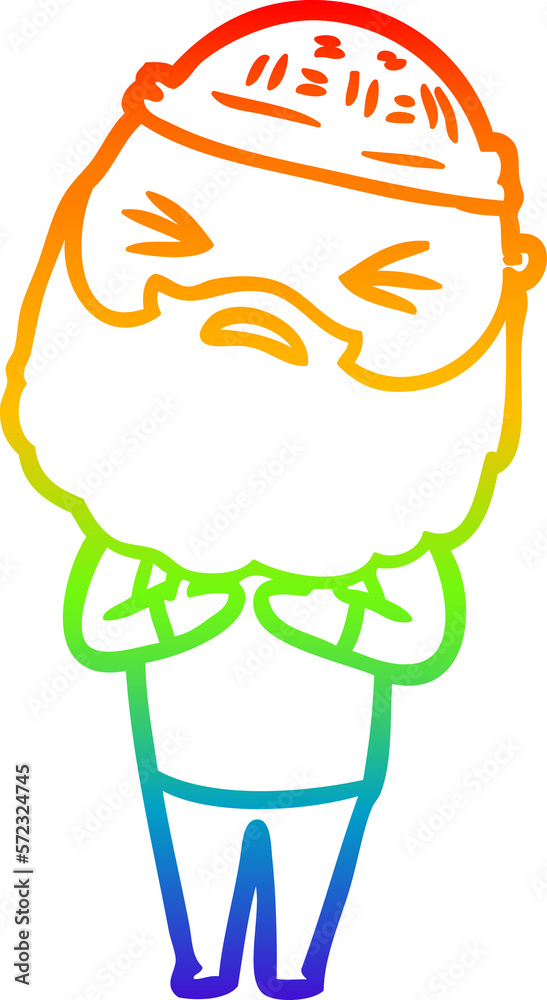Naklejka premium rainbow gradient line drawing cartoon man with beard