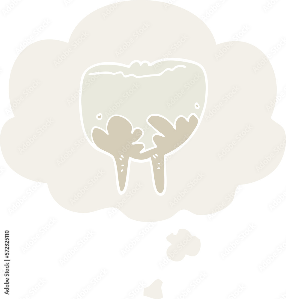 cartoon tooth and thought bubble in retro style cartoon tooth and thought bubble in retro style
