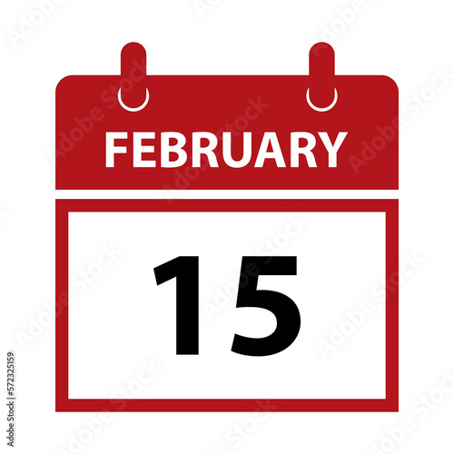 February 15. Vector flat daily calendar icon. Date and time, day, month for birthday, anniversary, appointment, remainder or event. Holiday.