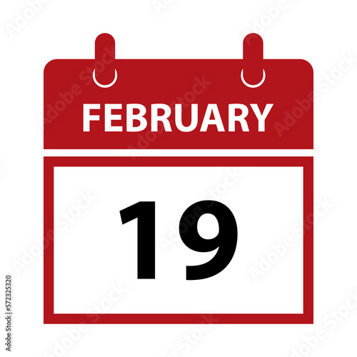 February 19. Vector flat daily calendar icon. Date and time, day, month for birthday, anniversary, appointment, remainder or event. Holiday.