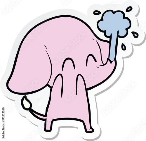 sticker of a cute cartoon elephant spouting water photo