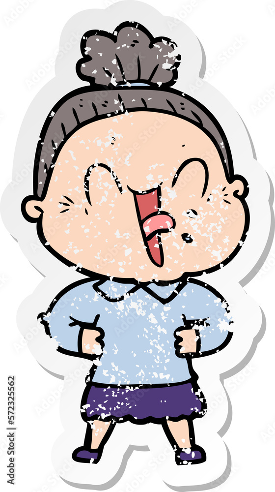 Fototapeta premium distressed sticker of a cartoon happy old woman