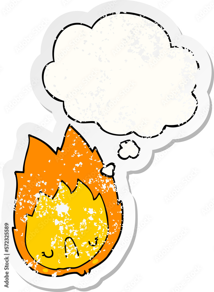 cartoon unhappy flame and thought bubble as a distressed worn sticker cartoon unhappy flame and thought bubble as a distressed worn sticker