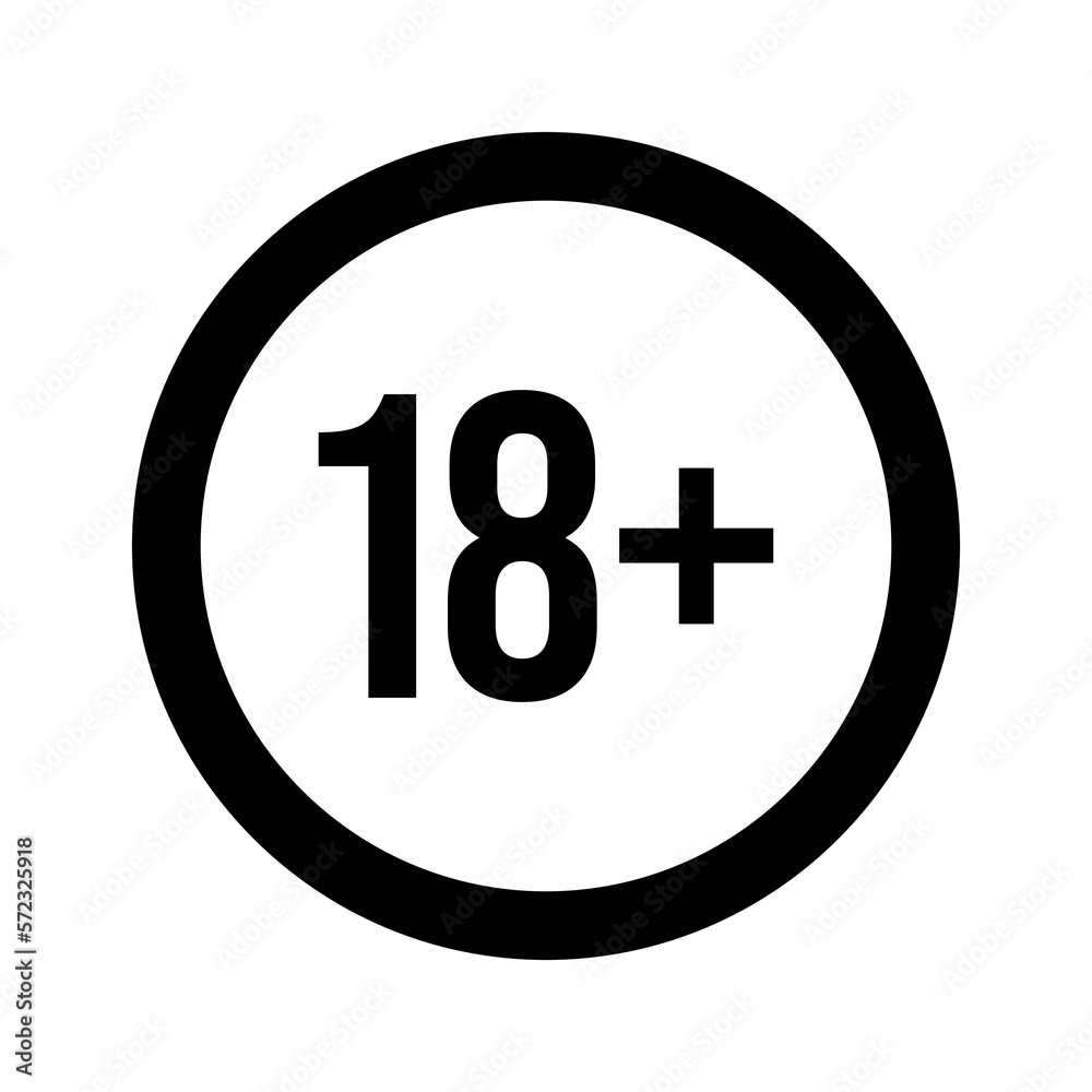18 sign warning symbol isolated on background, over 18 plus only censored, eighteen age older forbidden adult content 18 sign warning symbol isolated on background, over 18 plus only censored, eighteen age older forbidden adult content