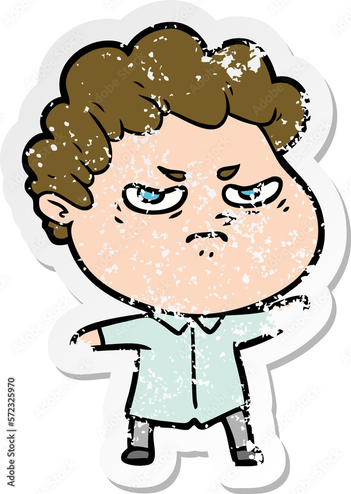 distressed sticker of a cartoon angry man distressed sticker of a cartoon angry man