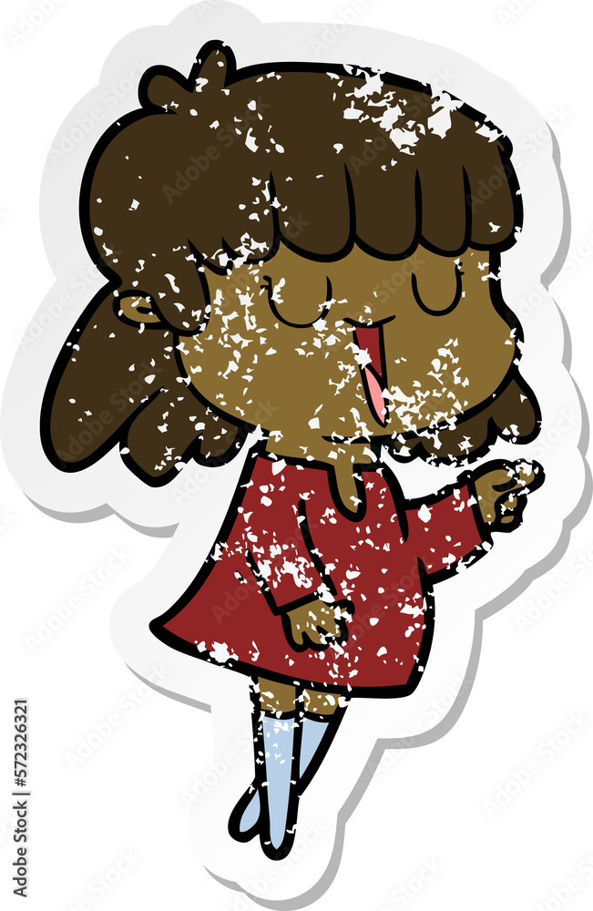 Fototapeta premium distressed sticker of a cartoon woman laughing