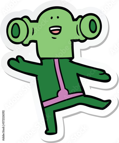 sticker of a friendly cartoon alien