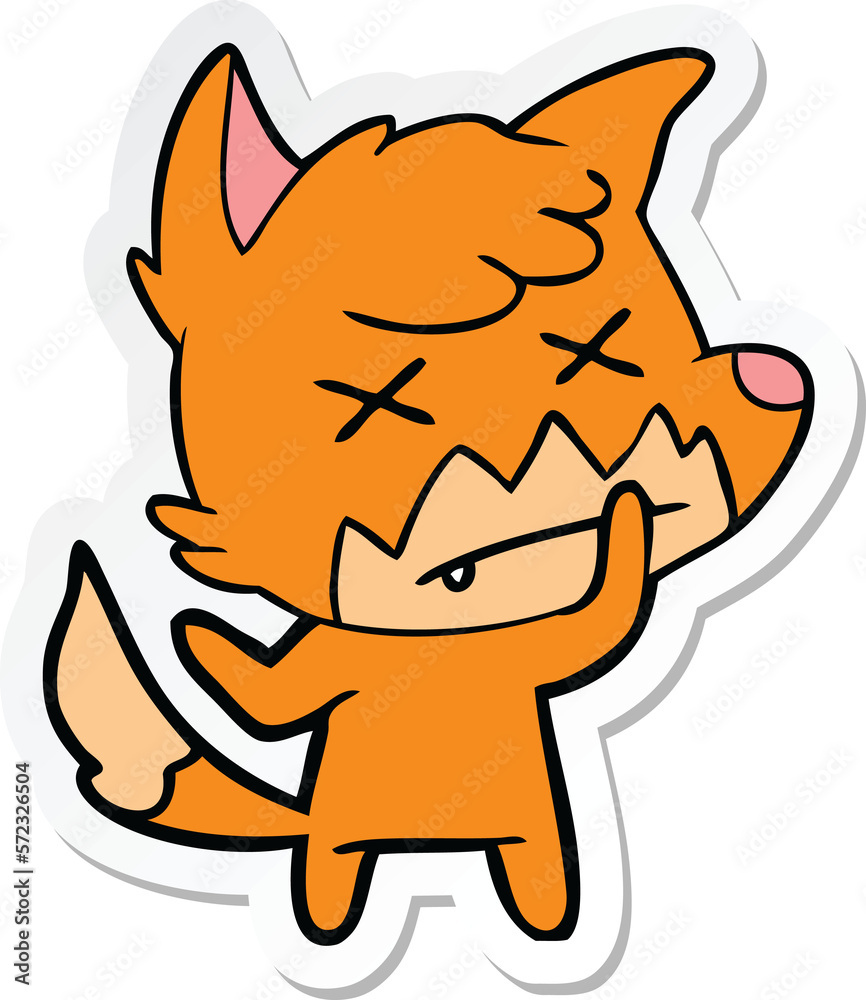 sticker of a cartoon dead fox