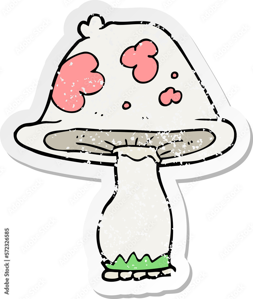 retro distressed sticker of a cartoon mushroom retro distressed sticker of a cartoon mushroom