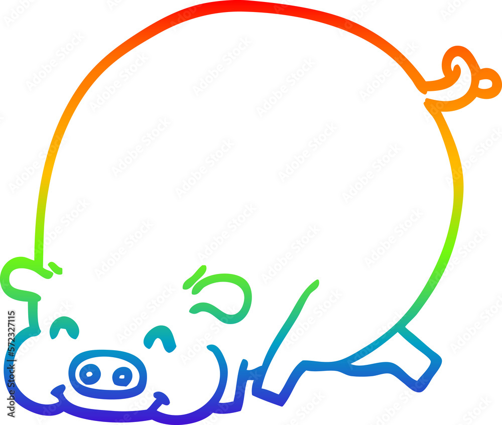 rainbow gradient line drawing cartoon fat pig
