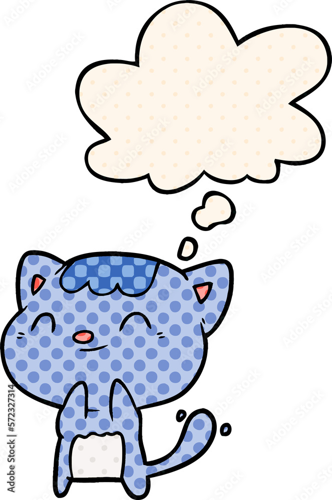 cartoon happy cat and thought bubble in comic book style cartoon happy cat and thought bubble in comic book style