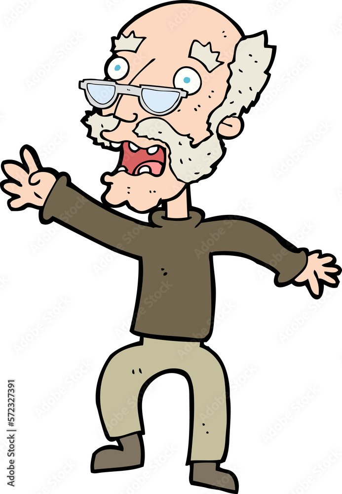 cartoon frightened old man