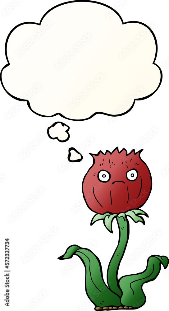 cartoon thistle and thought bubble in smooth gradient style cartoon thistle and thought bubble in smooth gradient style