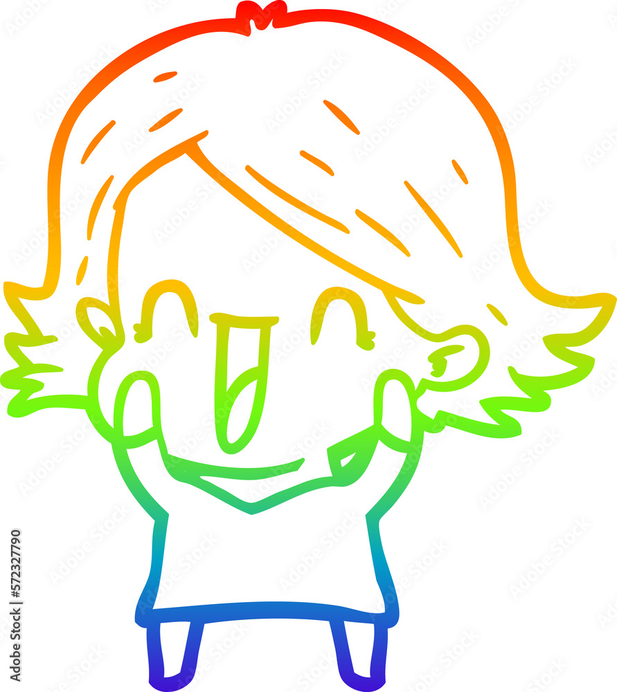 Fototapeta premium rainbow gradient line drawing cartoon happy woman