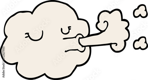 Photo cartoon doodle cloud blowing a gale