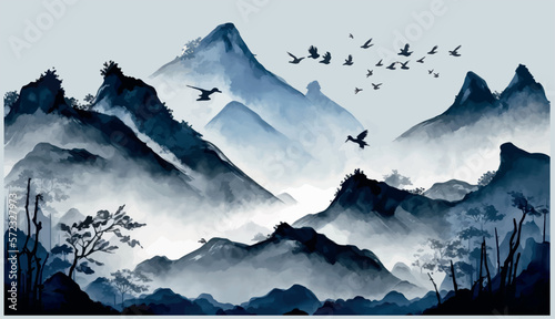 blue mountains line art