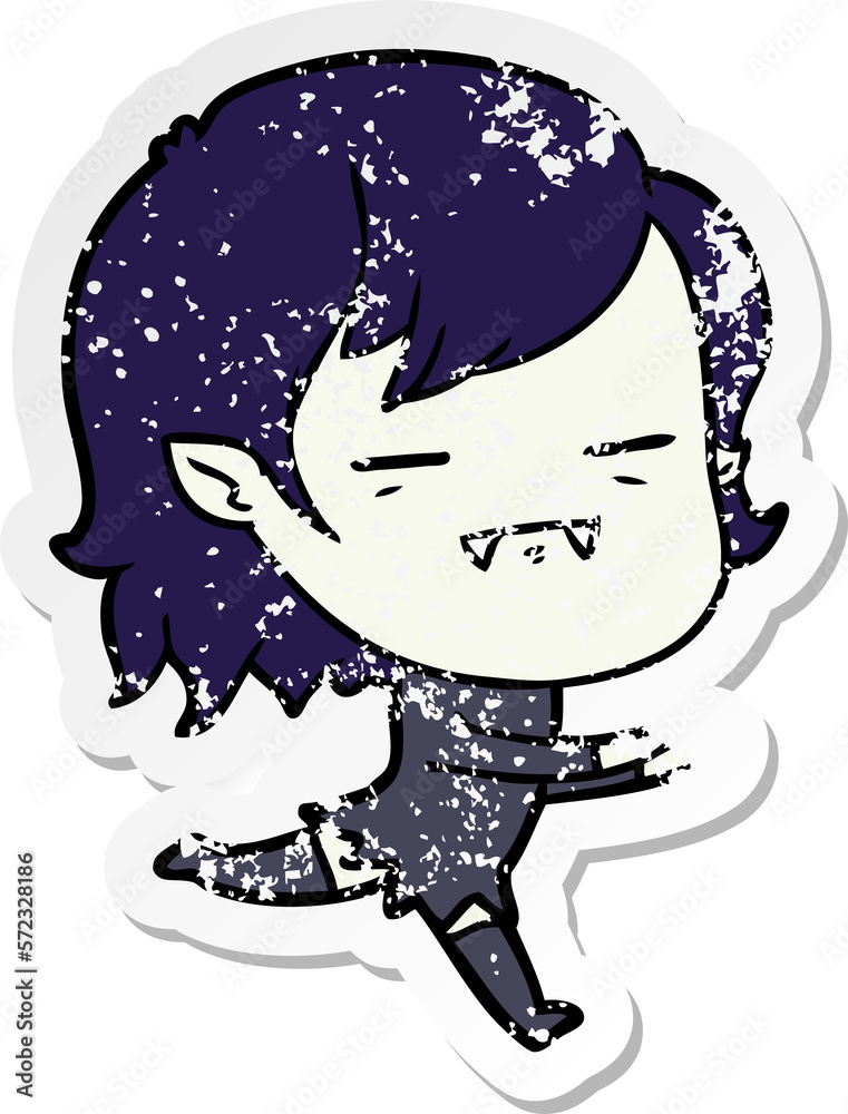 Fototapeta premium distressed sticker of a cartoon undead vampire girl running