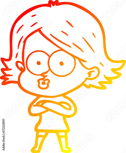 warm gradient line drawing cartoon girl pouting